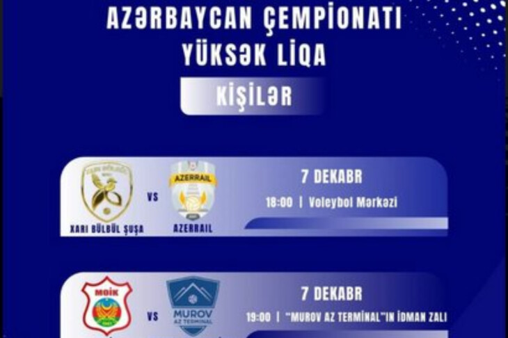 <p>Voleybol:&nbsp; "Xari Bülbül Şuşa" "Azərreyl"lə üzləşəcək</p>